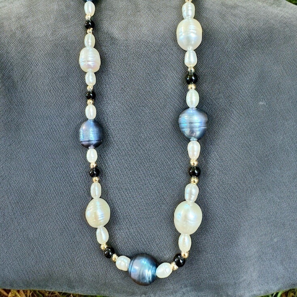 Genuine Peacock & White Iridescent Baroque Pearl Necklace (18”)